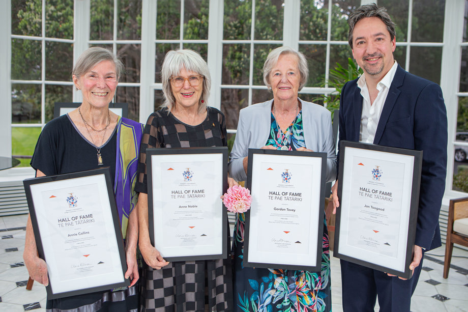 Hall of Fame 2020 group Annie Collins, Anne Noble, Gordon Tovey’s daughter, Carol Henderson, and Jon Toogood. Photo by Jeff McEwan.